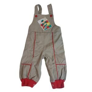 Vintage Coveralls Overalls Baby Toddler Boy 12 Months Tan Red Baseball CUTE